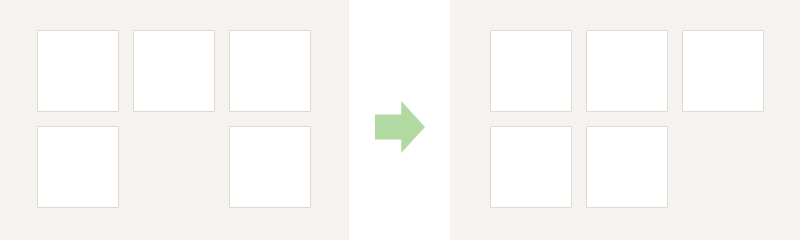 フレックスボックスでspace-betweenを設定するとアイテムが足りなかった時に左寄せにする方法の図